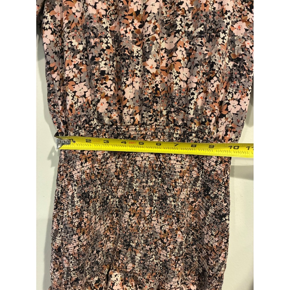 Saltwater Luxe Womens XS Floral Smocked Waist Puff Sleeve Ruffle Mini Dress Pink - Picture 5 of 9